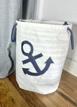 Segeltuch Wäschekorb mit Anker in dunkelblau