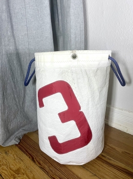 Segeltuch Wäschekorb mit Zahl 3 in rot