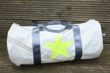 Segeltuchtasche Weekender / Sport neongelb Stern & grauer Gurt