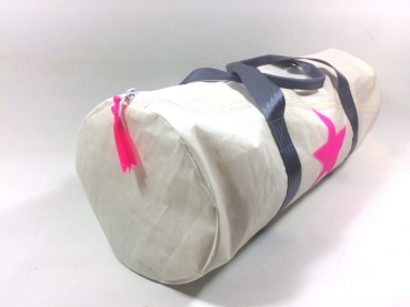 Segeltuchtasche Weekender / Sport mit pinken Stern & grauen Gurt