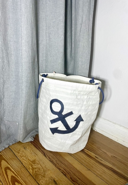 Segeltuch Wäschekorb mit Anker in dunkelblau